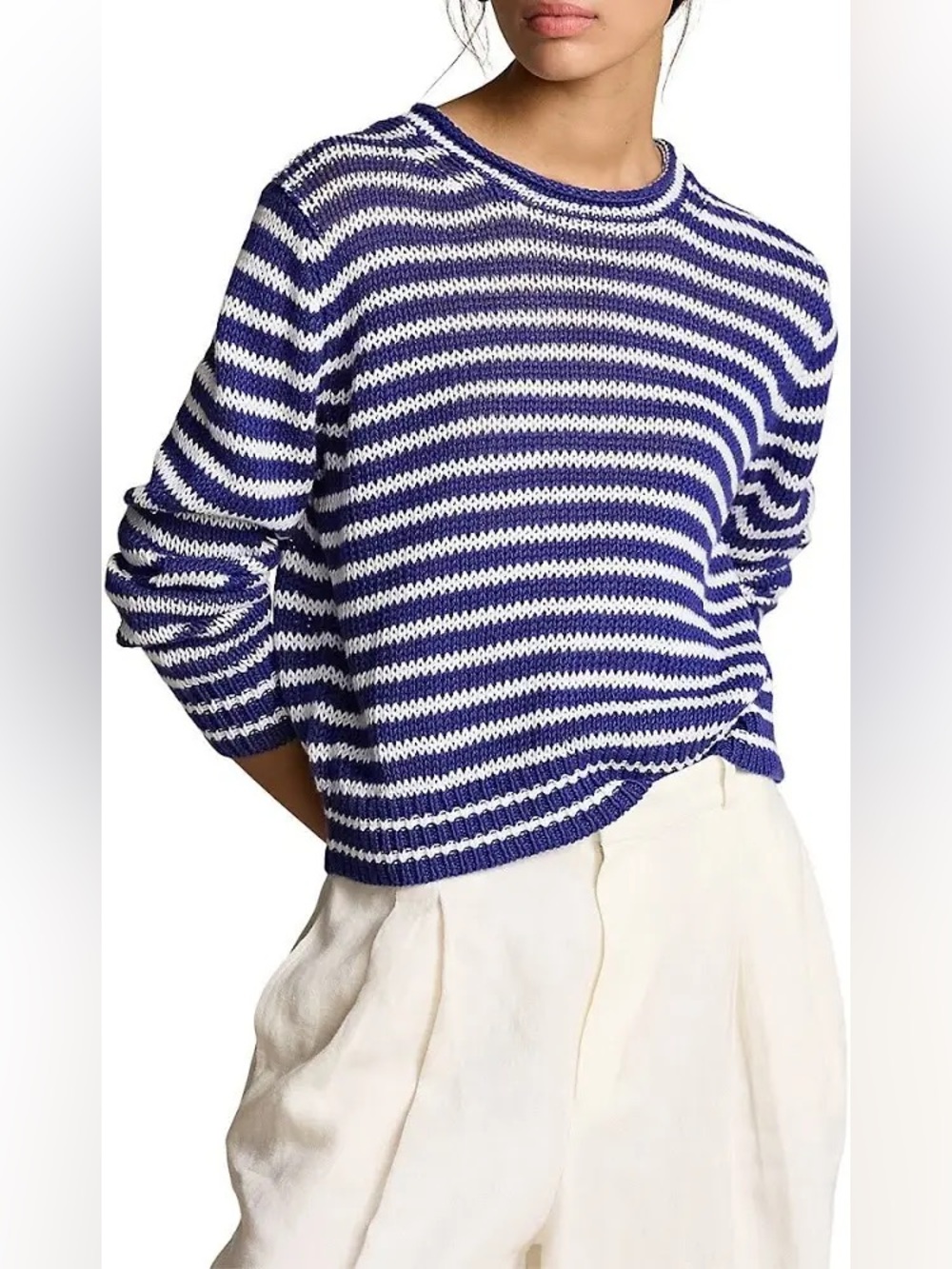 Polo by Ralph Lauren Navy and White Striped Crewneck Sweater